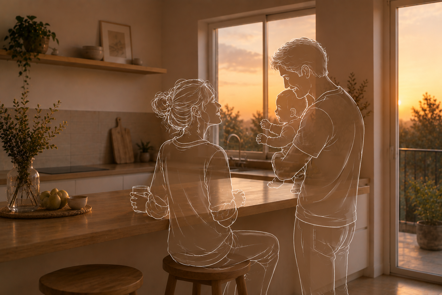 Cocina cálida con familia